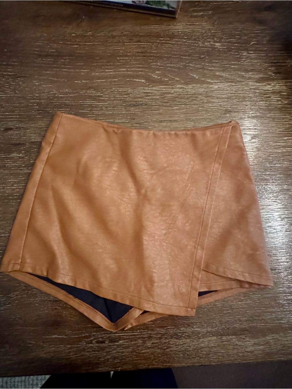 Faux Leather Mini Skort in Camel